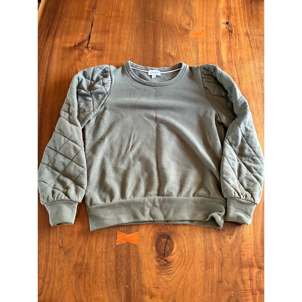 Evereve olive quilted puff sleeve crewneck sweater size small